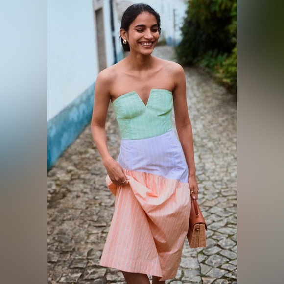 NWT! Anthropologie Maeve Colorblock Strapless Midi Dress - Size XL ⚽️ - Picture 2 of 7